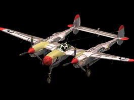 P-38J Lightning heavy fighter 3d model preview