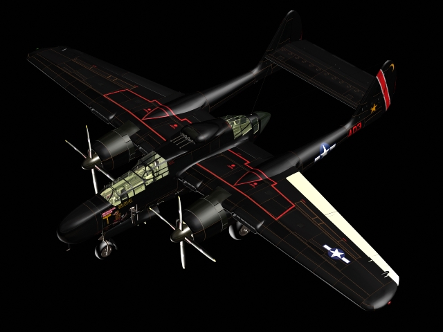 P-61 Black Widow night fighter 3d rendering
