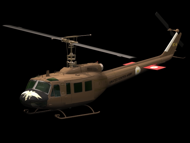 UH-1H military helicopter 3d rendering