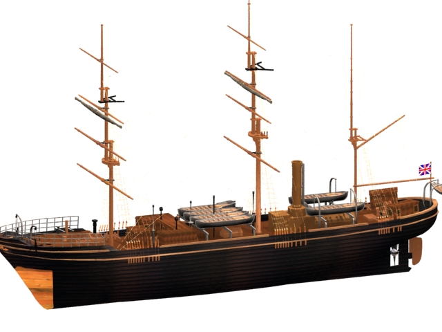 RRS discovery research vessel 3d rendering