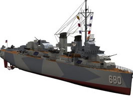USS Fletcher destroyer 3d model preview