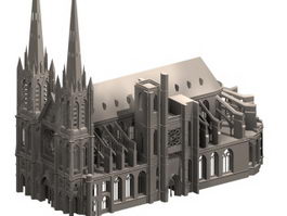 Clermont cathedral gothic architecture 3d model preview