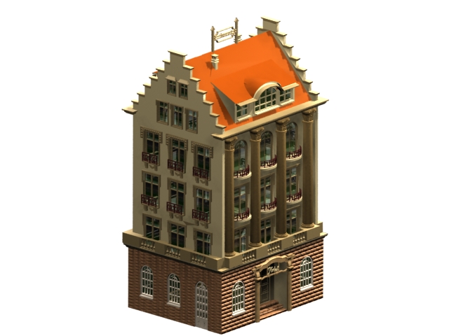 Traditional German hotel building 3d rendering