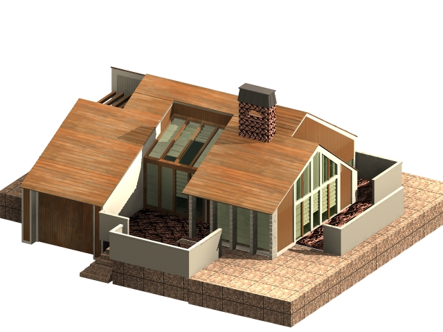 One-story dwelling house 3d rendering
