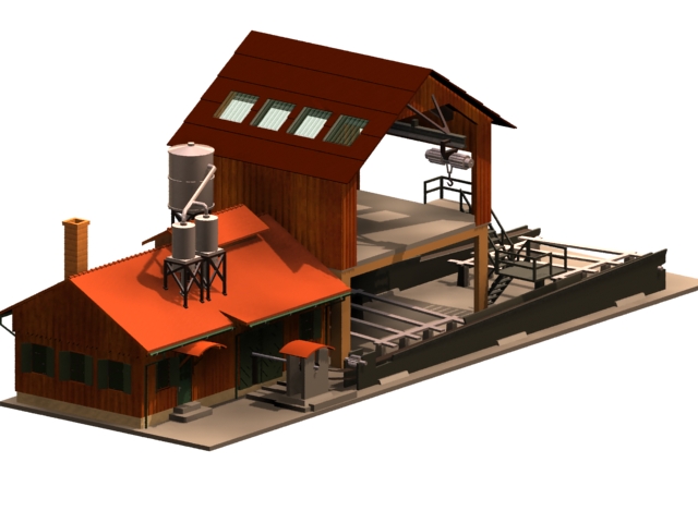 Sawmill workshop building 3d rendering