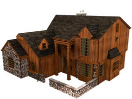 Traditional wooden townhouse 3d model preview