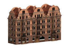 Europe terraced house 3d model preview