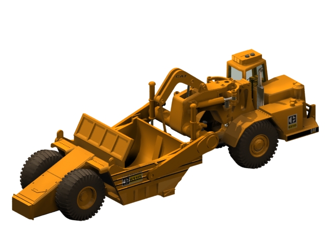Wheel tractor-scraper 3d rendering