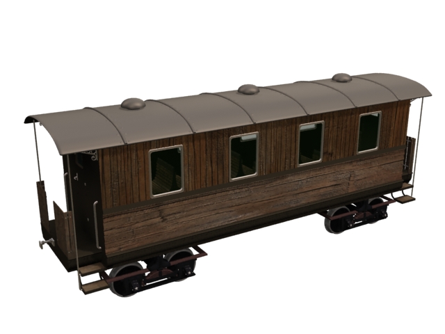 Old rail passenger car 3d rendering