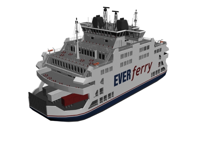 Ferry merchant ship 3d rendering