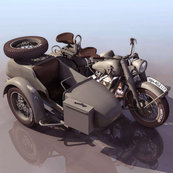 BMW R75 three-wheel motorcycle 3d rendering