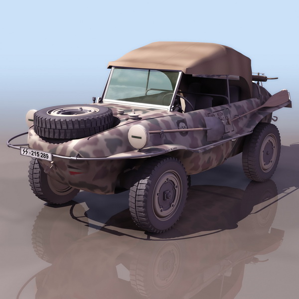 WWII German amphibious car 3d rendering