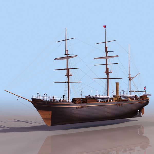 RRS discovery British research ship 3d rendering