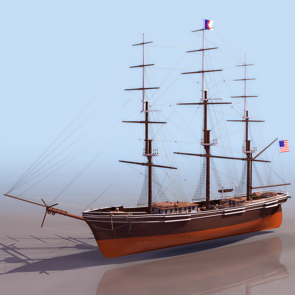 America flying cloud clipper ship 3d rendering
