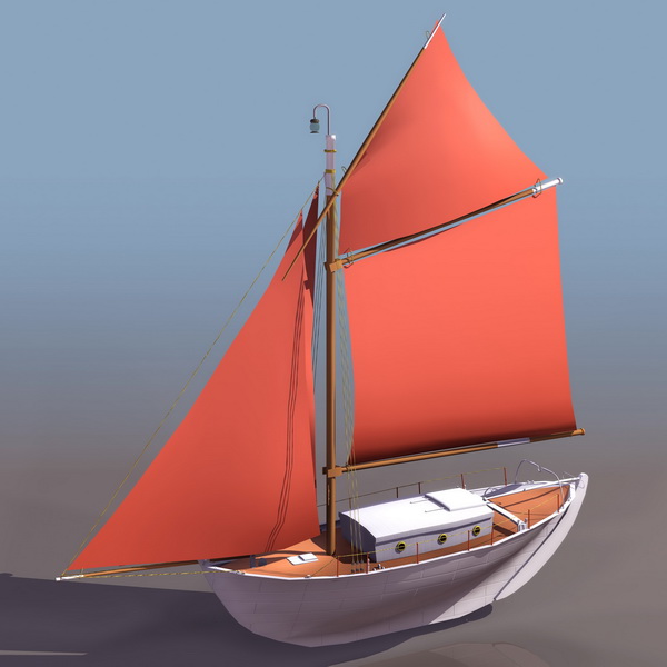 Single mast sail boat 3d rendering