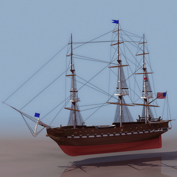 USS Constitution frigate 3d rendering