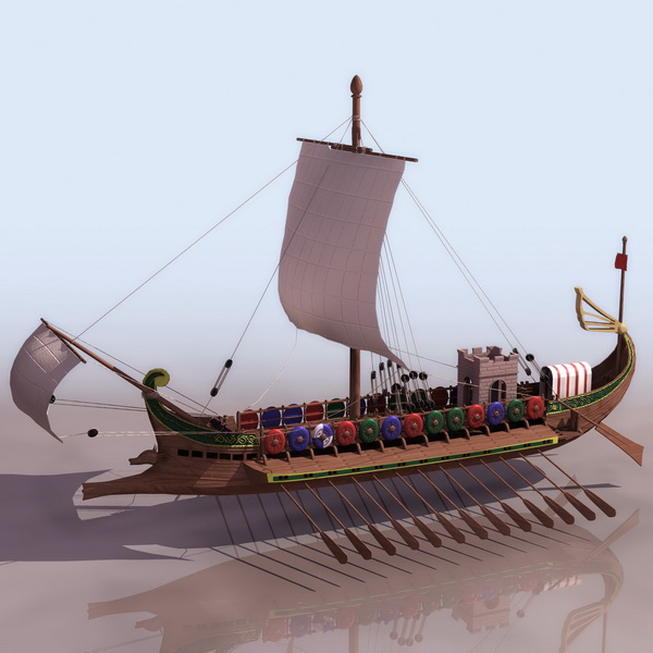 Ancient Roman warship 3d rendering