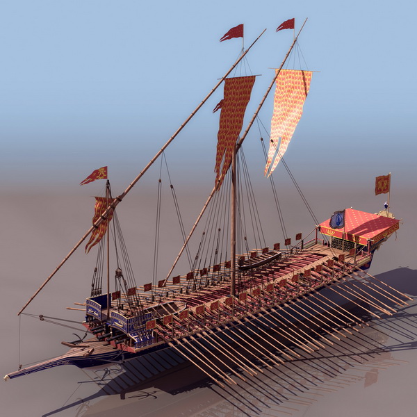 16th century French Navy galley ship 3d rendering