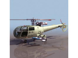 French Navy Alouette III helicopter 3d model preview