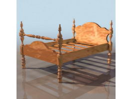 Wood single bed 3d model preview