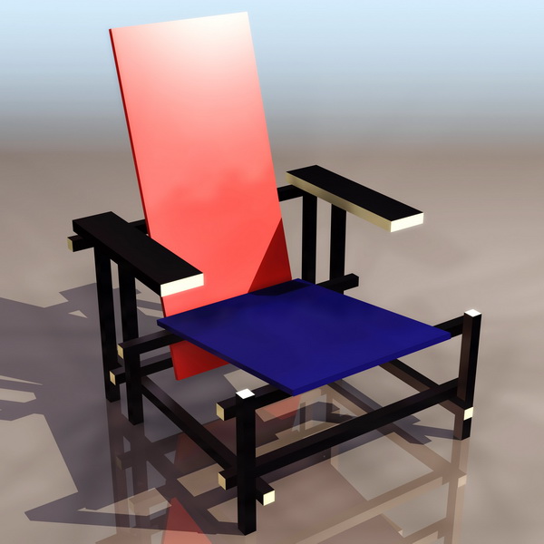 Gerrit Rietveld red and blue chair 3d rendering