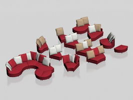 Minimalist modern sectional sofa set 3d model preview