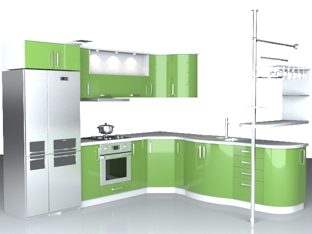 Modern L-kitchen 3d rendering