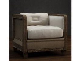 Classic single fabric wood sofa 3d model preview