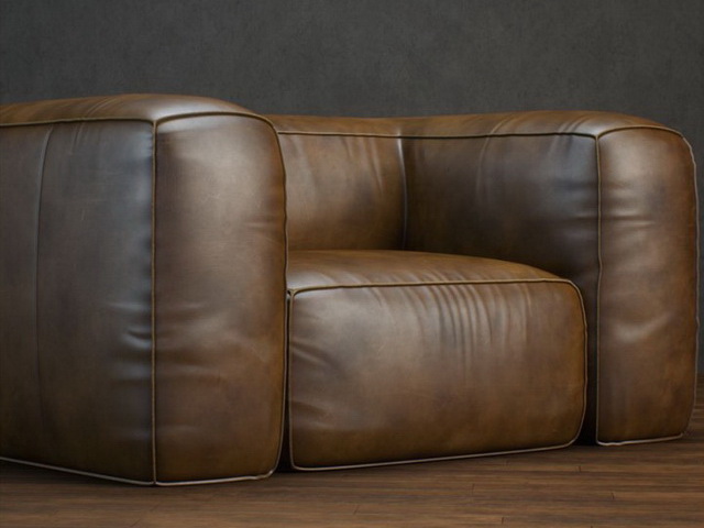 Upholstered leather sofa 3d rendering