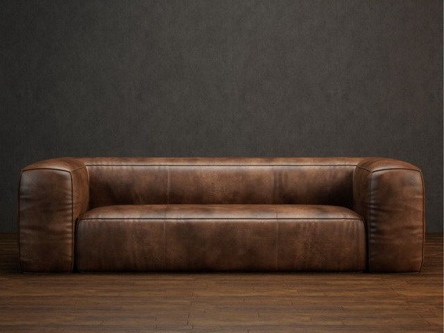 Three seater leather couch 3d rendering