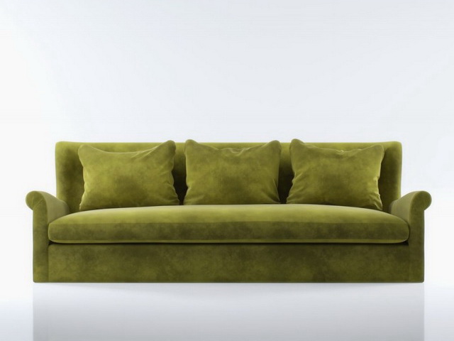 3 seater upholstered couch and pillow 3d rendering