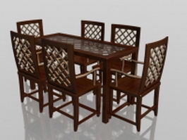 Classic wood dining set 3d model preview