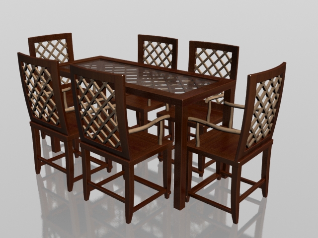 Classic wood dining set 3d rendering