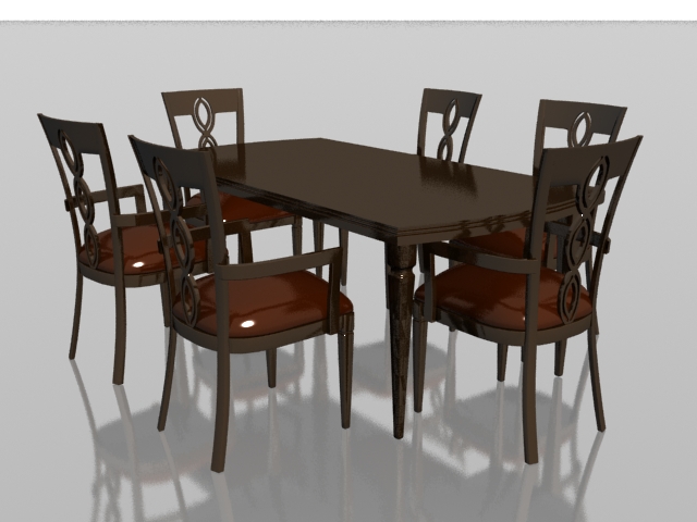 6 seater wood dining set 3d rendering