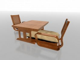 Wood tea table set 3d model preview