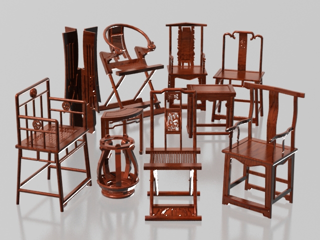 Collection of Chinese traditional chair 3d rendering
