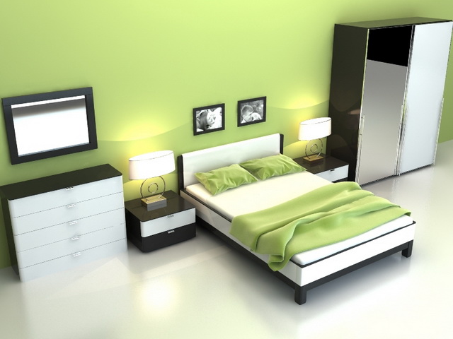 Modern bedroom sets 3d rendering