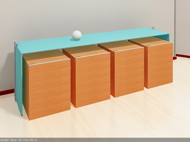 Glass office desk and filing cabinets 3d rendering