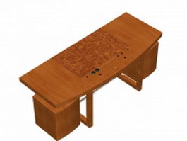 Wood office desk with filing cabinets 3d model preview