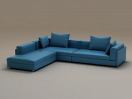 3 piece blue sectional sofa 3d preview