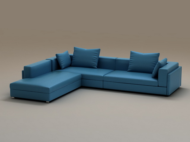 3 piece blue sectional sofa 3d rendering