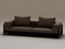 Wood base two-seater cushion couch 3d preview
