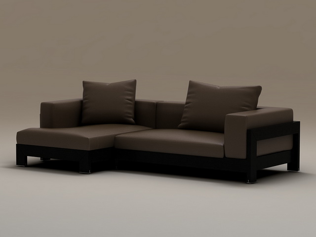 Wood base corner sofa 3d rendering