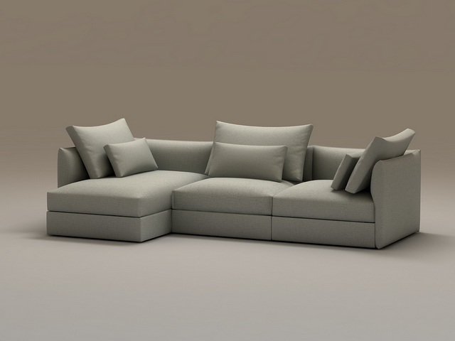 3 piece sectional sofa with chaise 3d rendering