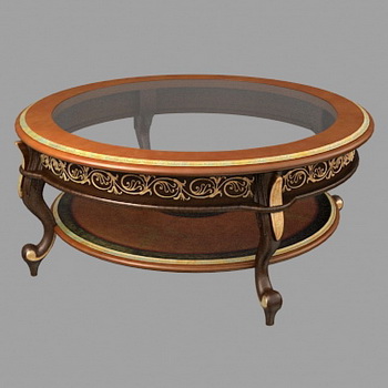Glass top antique coffee table 3d rendering
