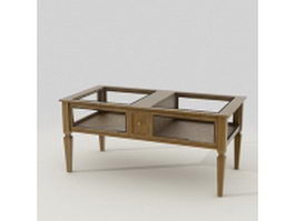 Wood and glass top coffee table 3d model preview