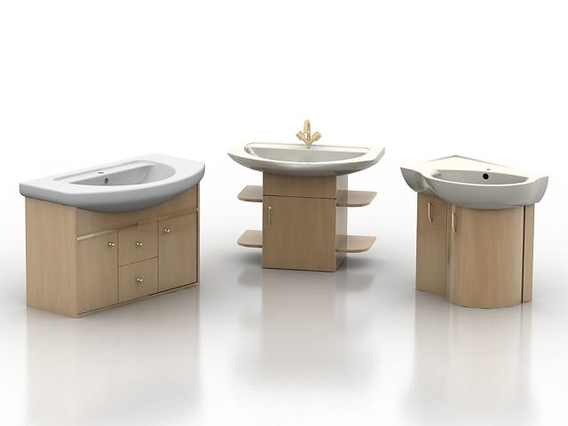 Three kinds of wood washstand 3d rendering