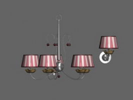 Metal chandelier and wall lamp 3d model preview