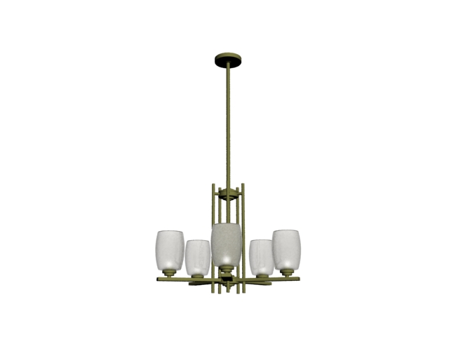 5 light brass pendant lamp 3d rendering