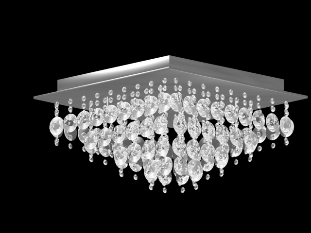 Ceiling mounted crystal chandelier 3d rendering